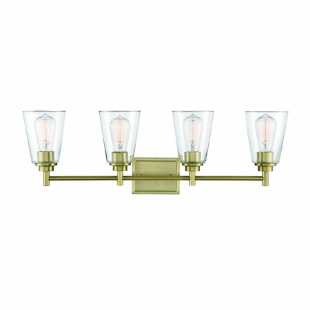 DESIGNERS FOUNTAIN Westin 31in 4-Light Brushed Gold Modern Industrial Indoor Vanity Light with Clear Glass Shades 95704-BG